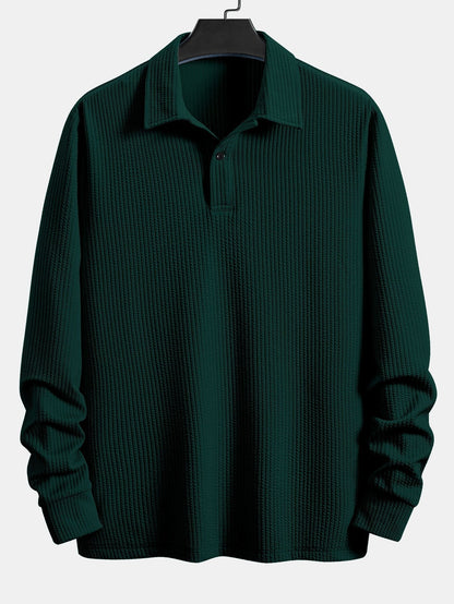 Ribbed Long Sleeve Polo Shirt