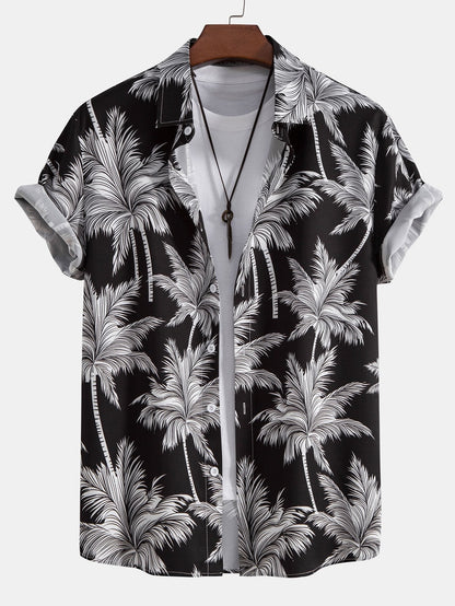 Button-Up Shirt and Swim Shorts with Palm Tree Print