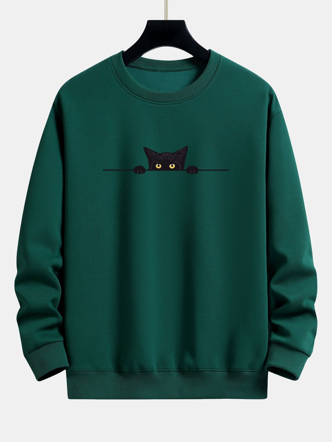 Relaxed Fit Sweatshirt with Black Cat Design