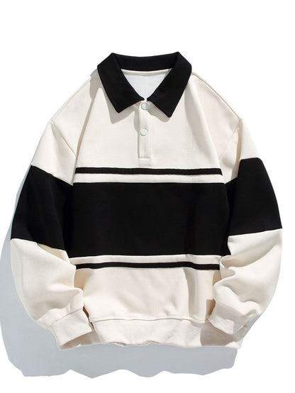 Color Block Patchwork Polo Sweatshirt with Relaxed Fit