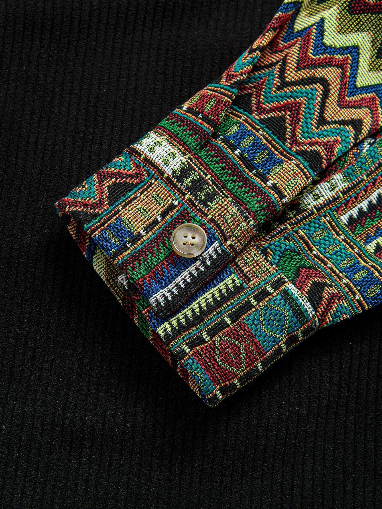 Relaxed Fit Ethnic Geometric Corduroy Patchwork Shirt - Unique Random Pattern Design