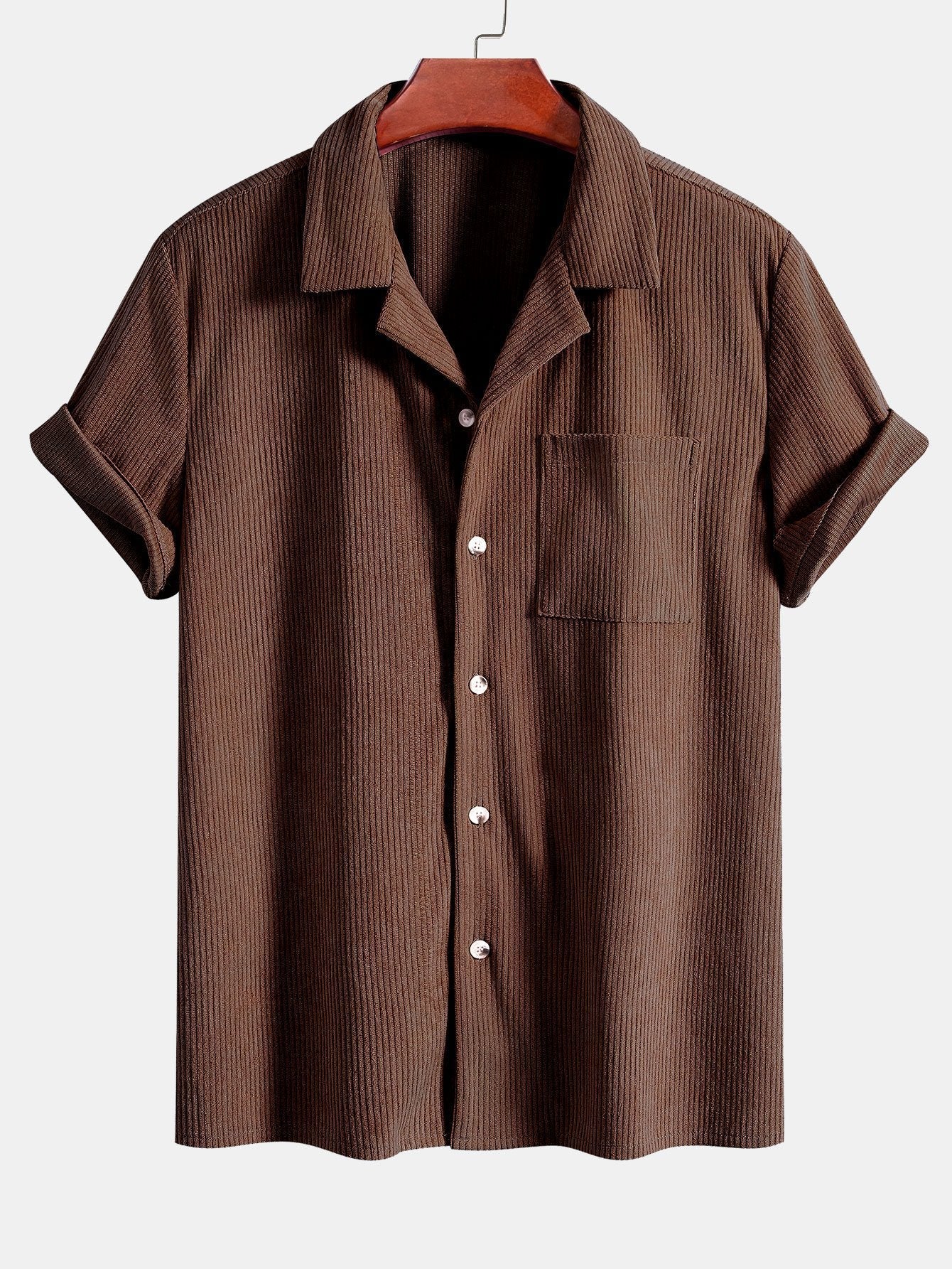 Corduroy Cuban Shirt and Shorts Set with Short Sleeves