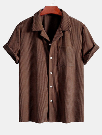 Corduroy Cuban Shirt and Shorts Set with Short Sleeves