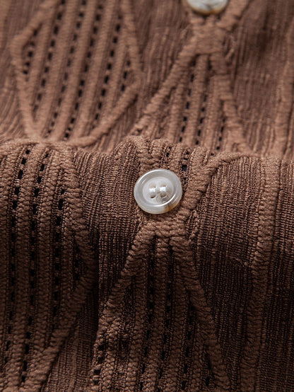 Geometric Jacquard Cuban Shirt with Linen Drawstring Shorts