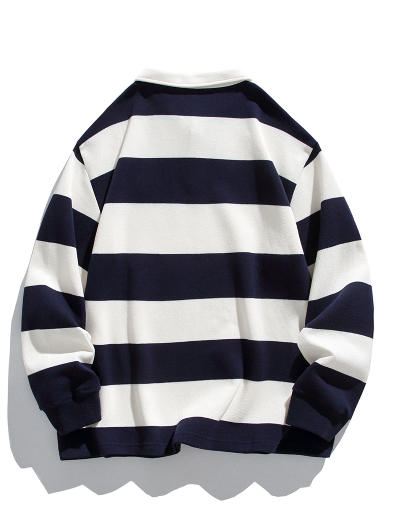 Relaxed Fit Waffle Knit Wide Striped Polo Sweatshirt
