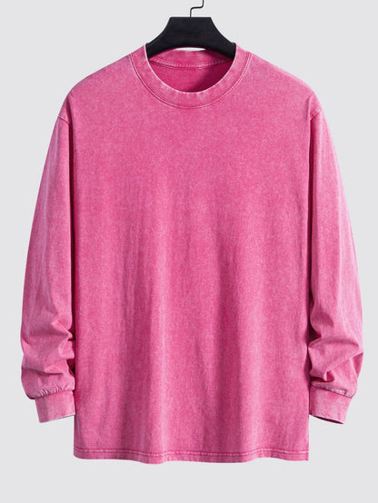 Relaxed Fit Long Sleeve Distressed Wash T-Shirt