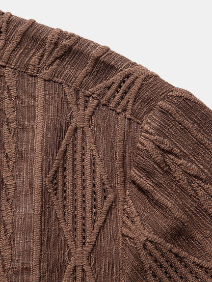 Geometric Jacquard Cuban Shirt with Linen Drawstring Shorts