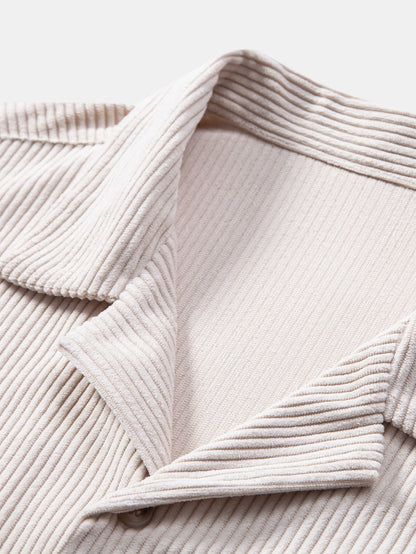 Corduroy Cuban Shirt and Shorts Set with Short Sleeves