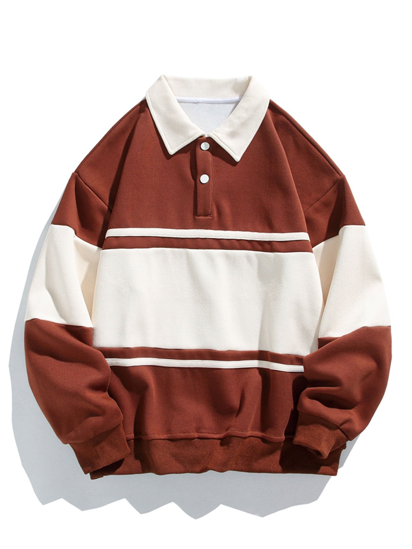 Color Block Patchwork Polo Sweatshirt with Relaxed Fit