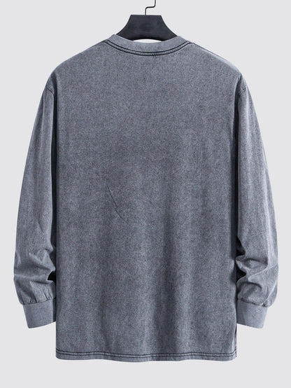 Casual Long Sleeve Distressed T-Shirt with Relaxed Fit