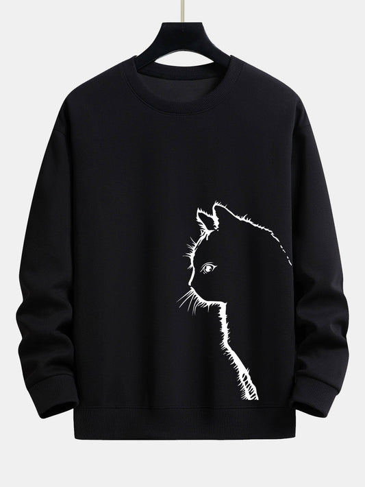 Relaxed Fit Sweatshirt with Cat Silhouette Design