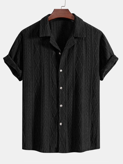 Geometric Pattern Jacquard Cuban Shirt