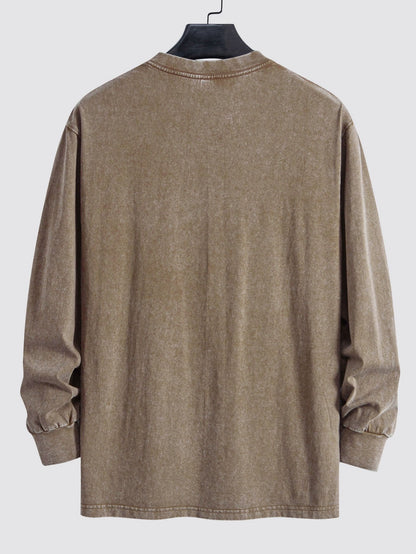 Casual Long Sleeve Distressed T-Shirt with Relaxed Fit