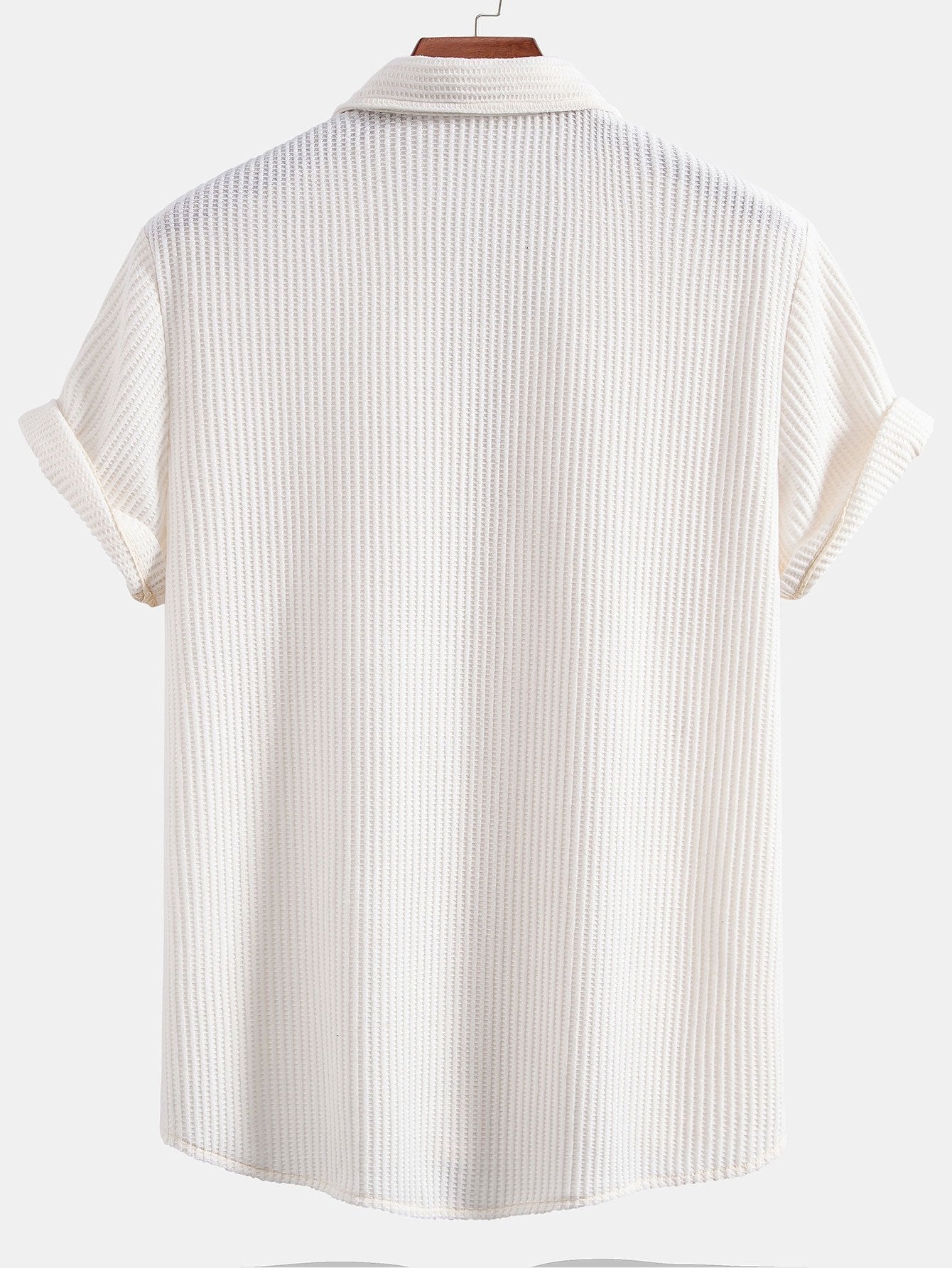 Waffle Knit Button-Up Shirt & Drawstring Waffle Shorts Set