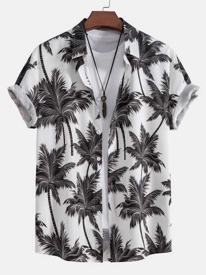 Button-Up Shirt and Swim Shorts with Palm Tree Print
