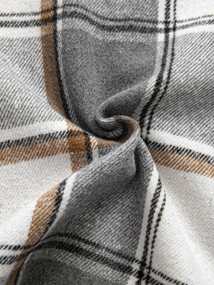 Comfortable Contrast Corduroy Plaid Hooded Shirt