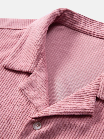 Corduroy Cuban Shirt and Shorts Set with Short Sleeves