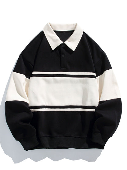 Color Block Patchwork Polo Sweatshirt with Relaxed Fit