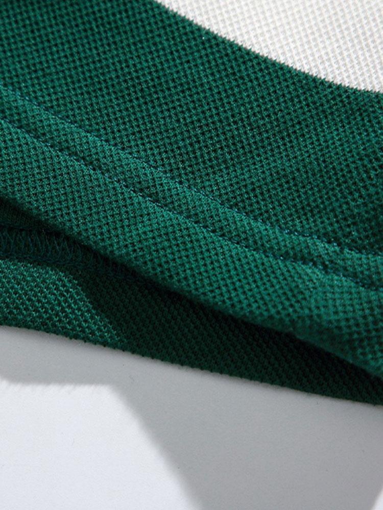 Relaxed Fit Waffle Knit Wide Striped Polo Sweatshirt