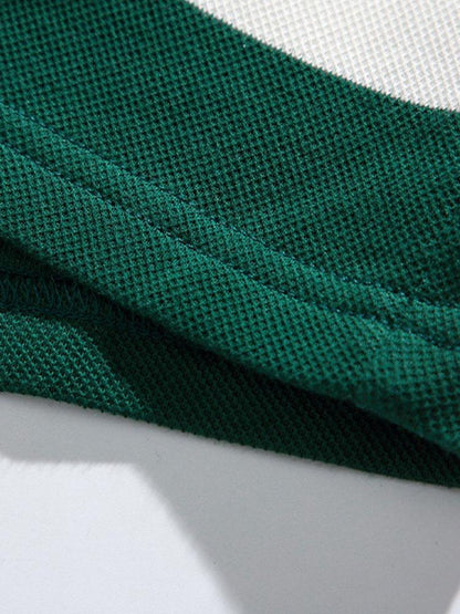 Relaxed Fit Waffle Knit Wide Striped Polo Sweatshirt