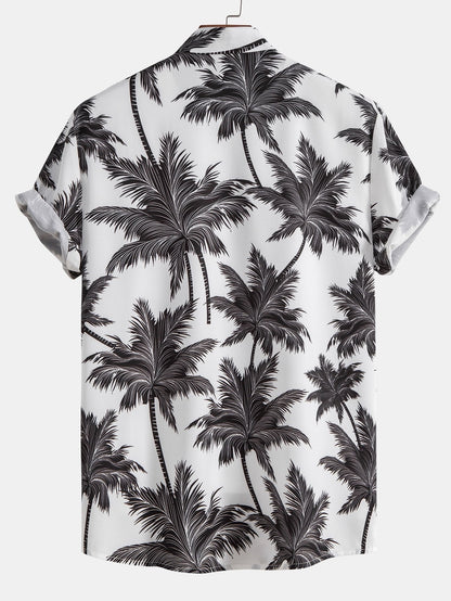 Button-Up Shirt and Swim Shorts with Palm Tree Print