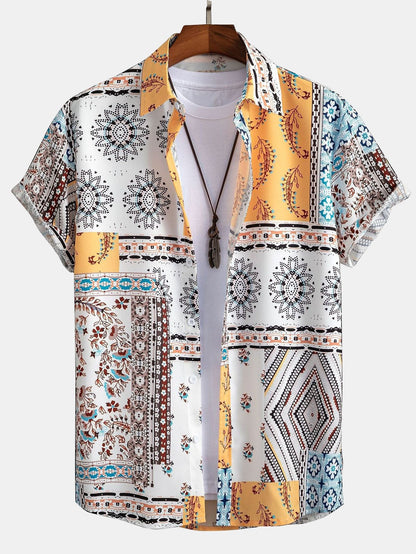 Button-Up Shirt with Scarf Print