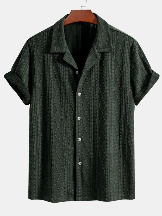 Geometric Rhombus Jacquard Knit Cuban Shirt
