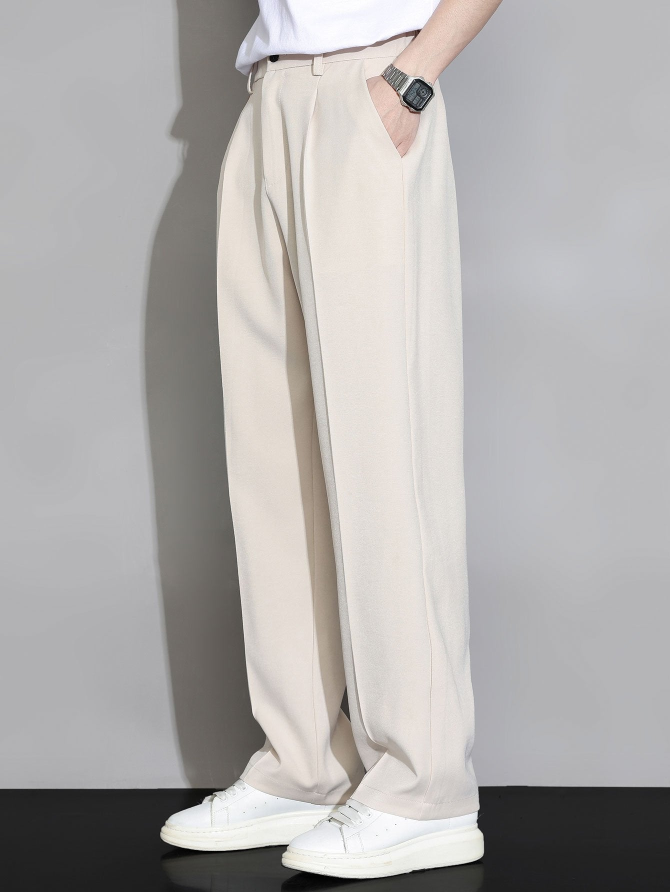 Comfortable Elastic Waist Straight-Leg Pants