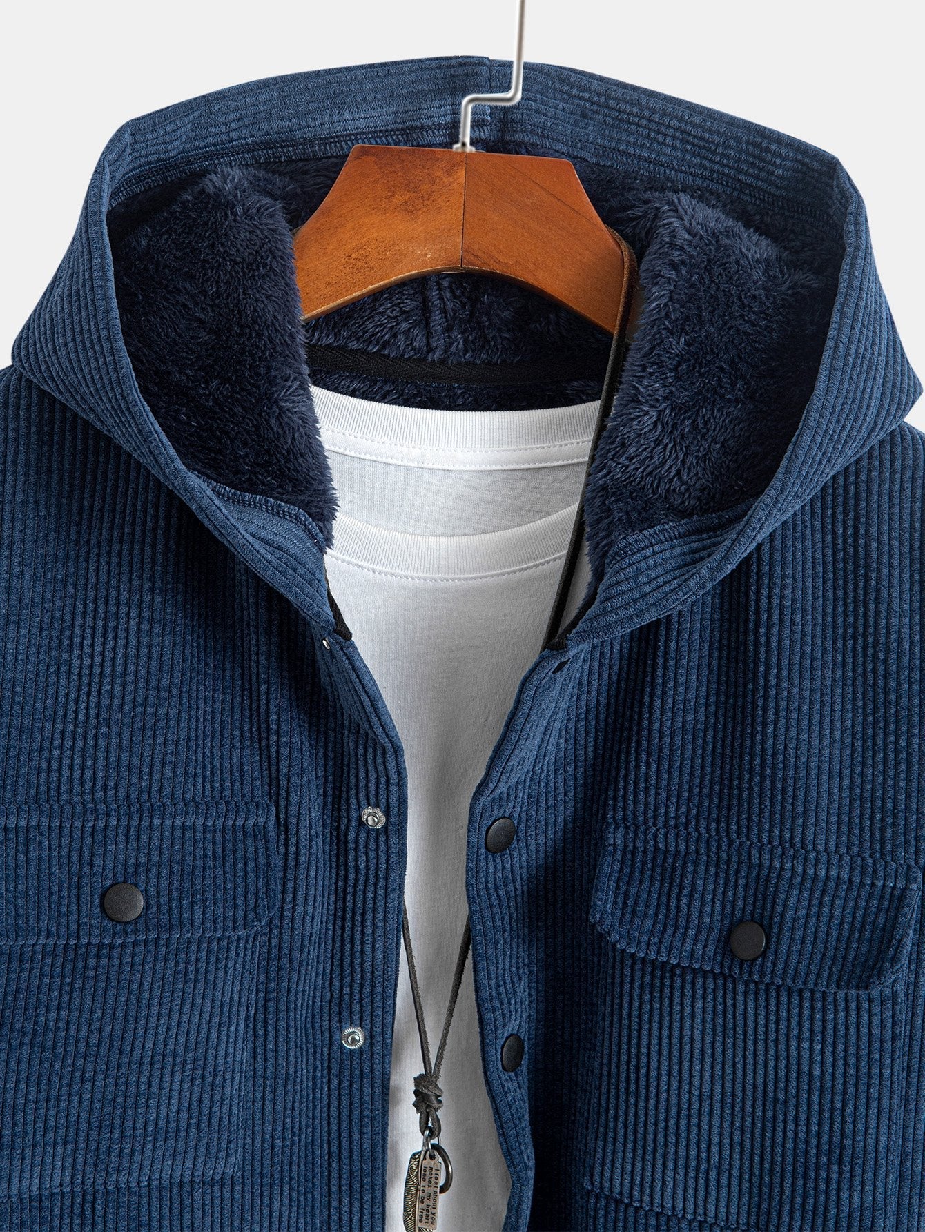 Fleece-Lined Hooded Corduroy Overshirt