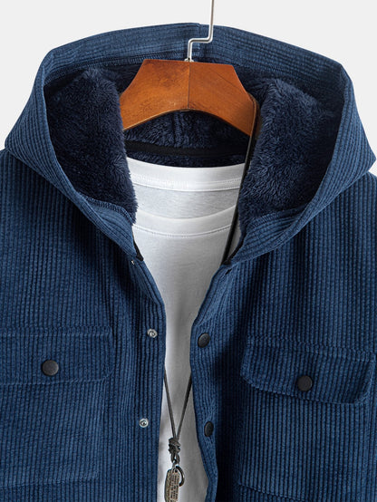 Fleece-Lined Hooded Corduroy Overshirt