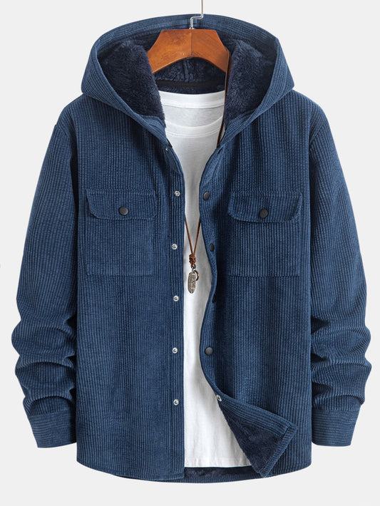 Fleece-Lined Hooded Corduroy Overshirt