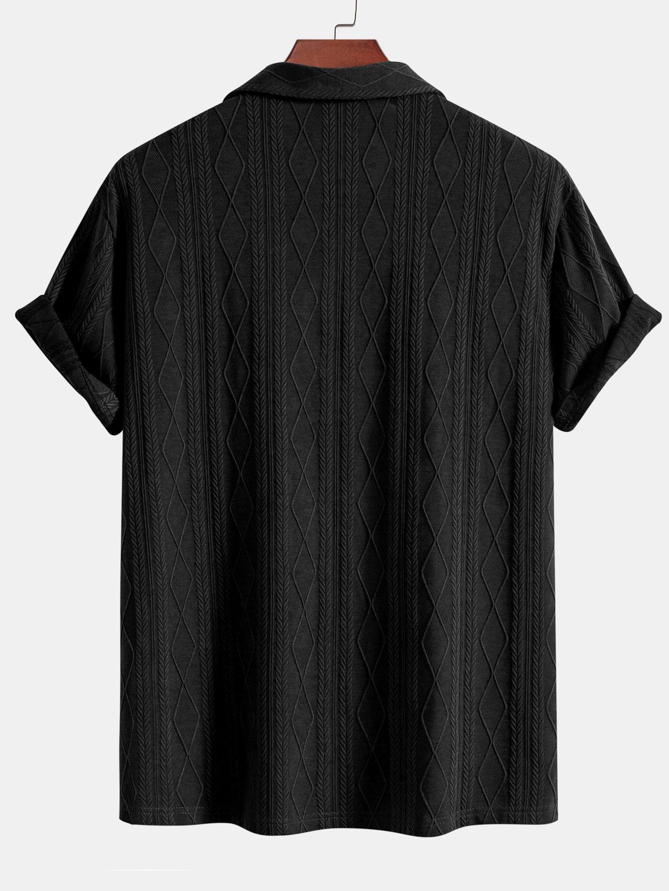 Geometric Rhombus Jacquard Knit Cuban Shirt