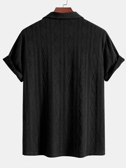 Geometric Rhombus Jacquard Knit Cuban Shirt