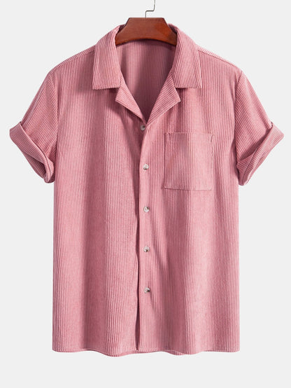 Corduroy Cuban Shirt and Shorts Set with Short Sleeves