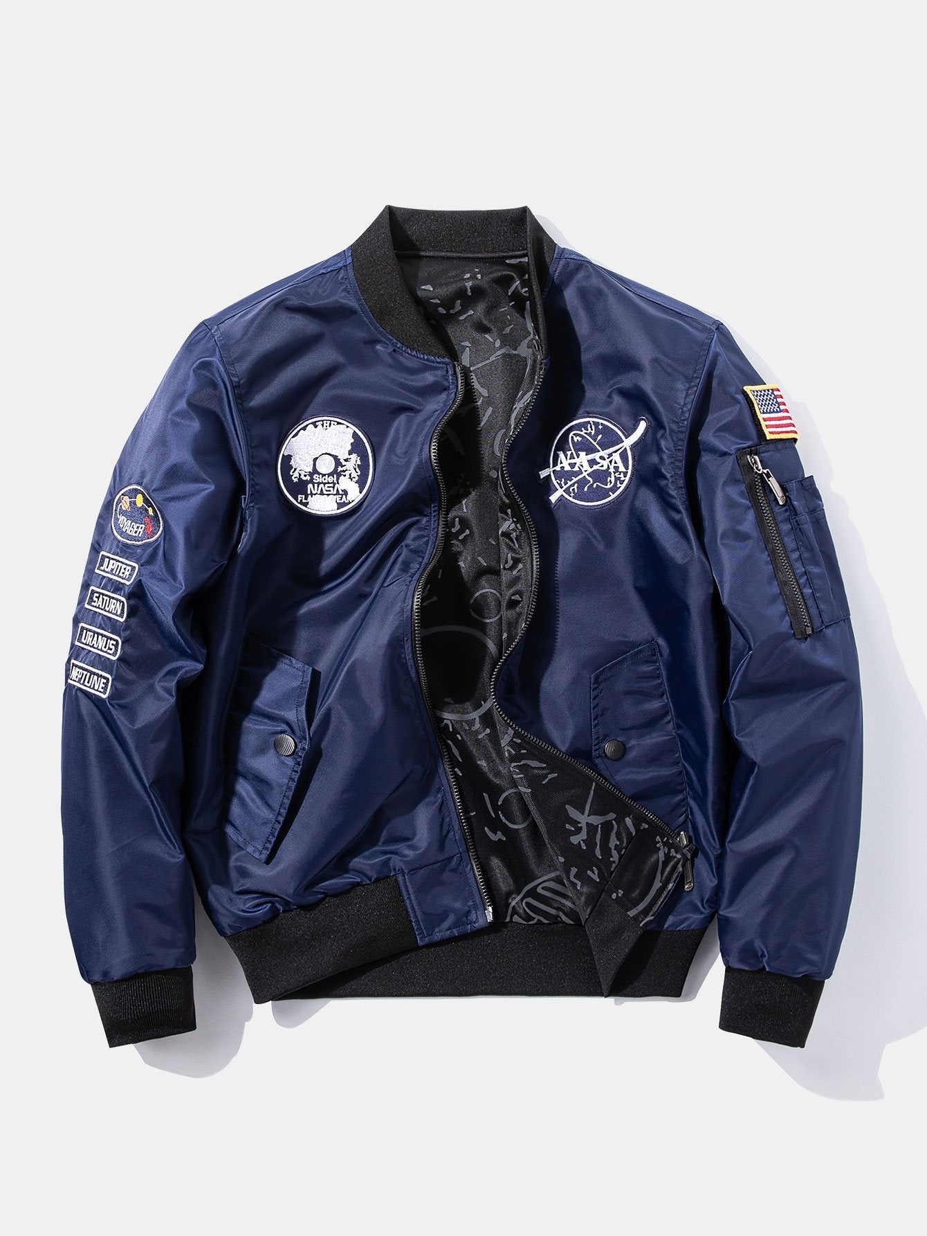 Reversible Bomber Jacket with NASA Embroidered Patch