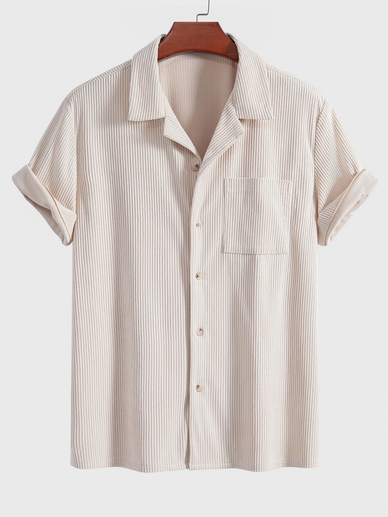 Corduroy Cuban Shirt and Shorts Set with Short Sleeves