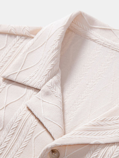 Geometric Rhombus Jacquard Knit Cuban Shirt