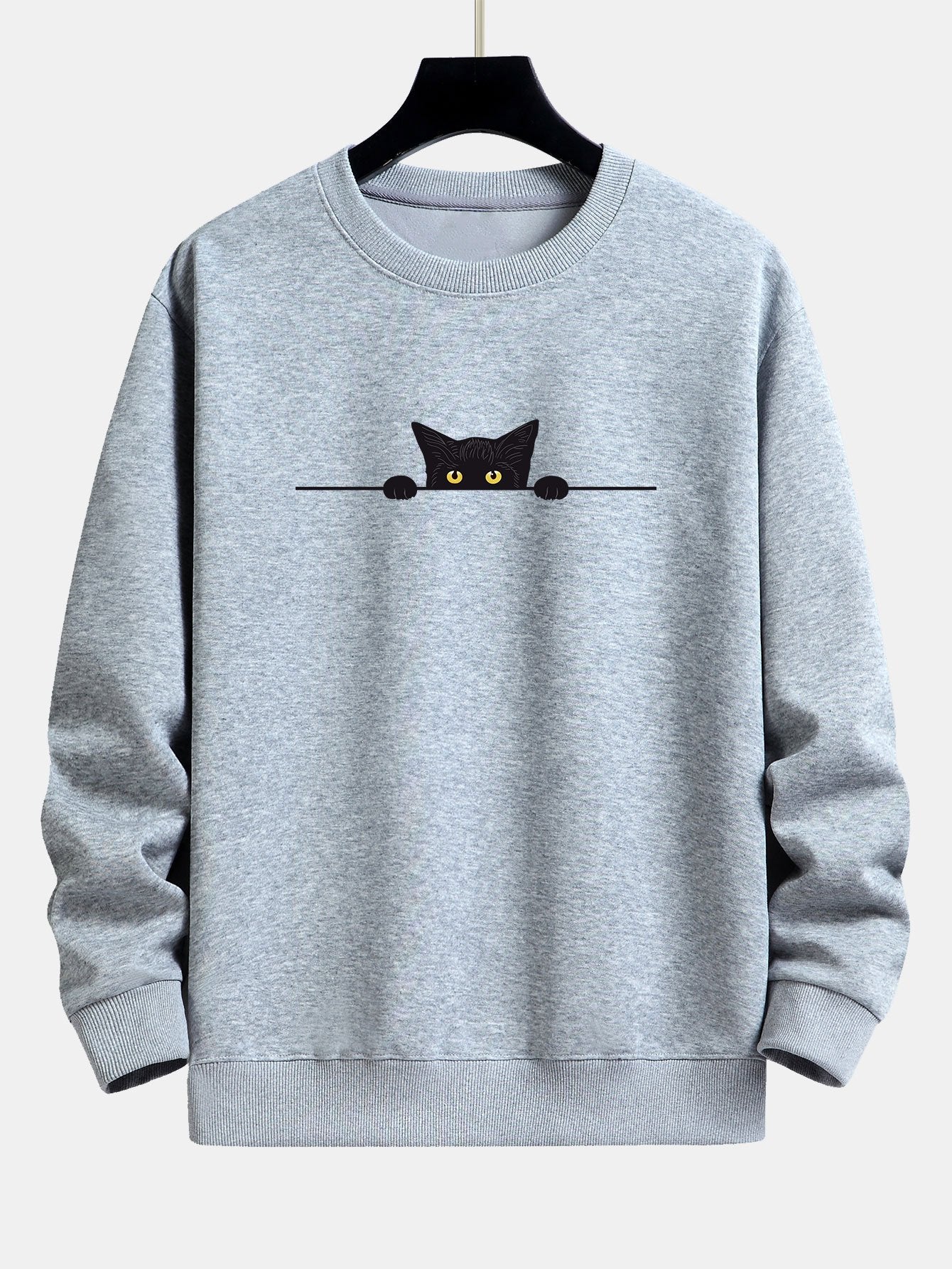 Relaxed Fit Sweatshirt with Black Cat Design