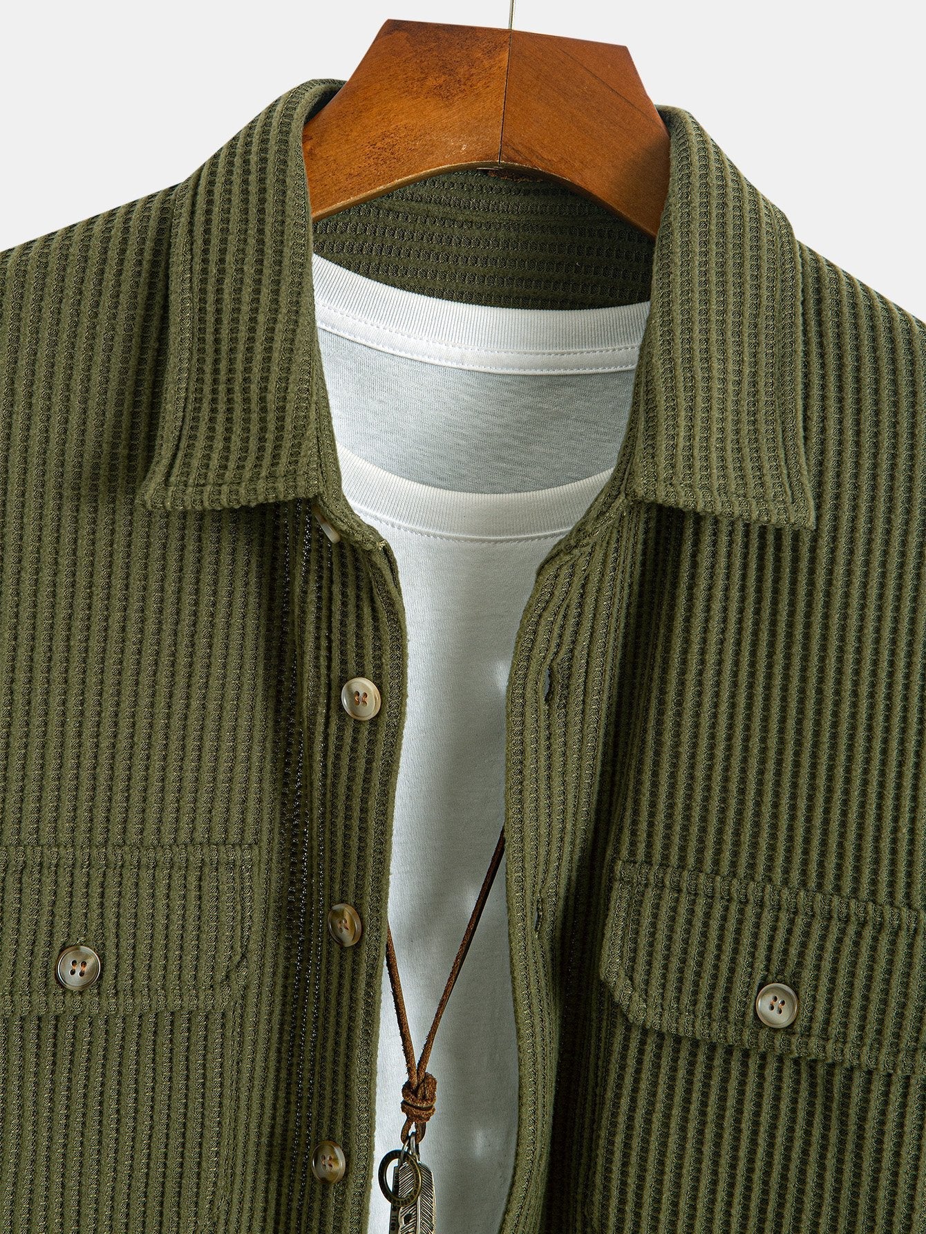 Button-Up Shirt with Double Pocket Waffle Design