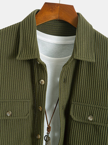 Button-Up Shirt with Double Pocket Waffle Design