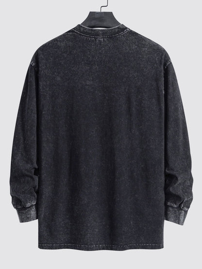 Casual Long Sleeve Distressed T-Shirt with Relaxed Fit