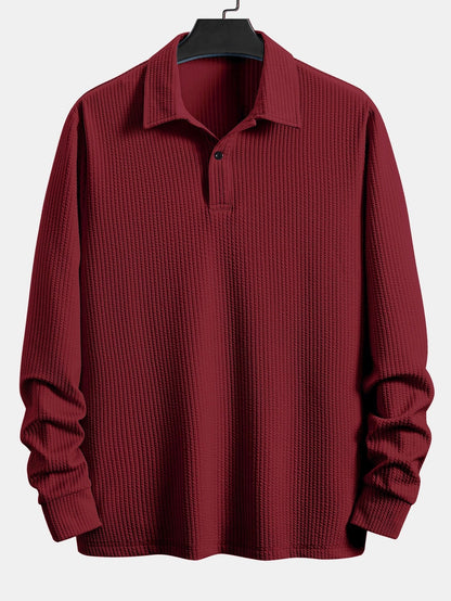 Ribbed Long Sleeve Polo Shirt