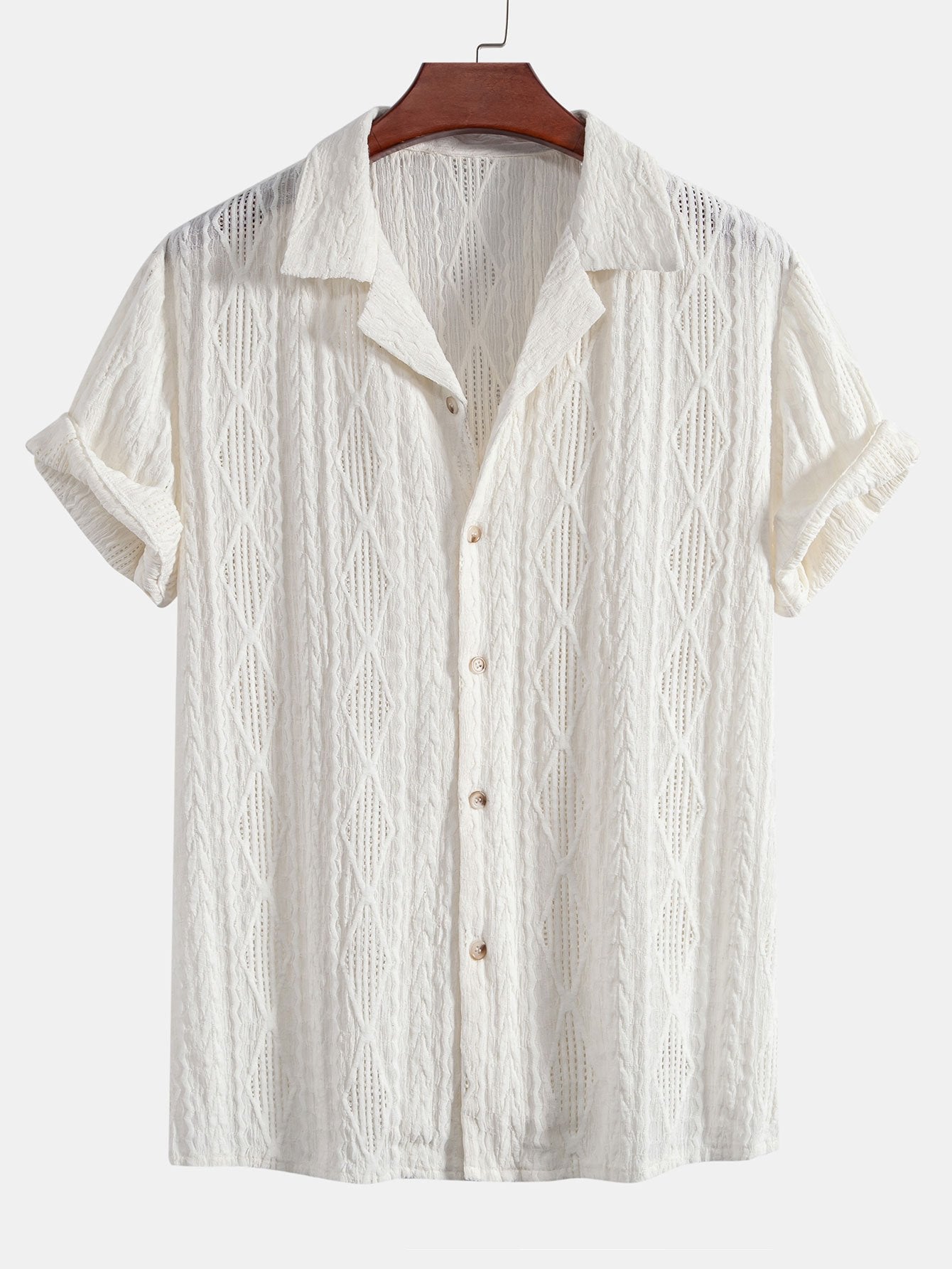 Geometric Jacquard Cuban Shirt with Linen Drawstring Shorts