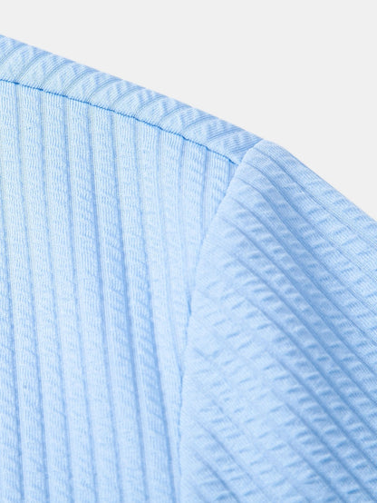 Ribbed Long Sleeve Polo Shirt
