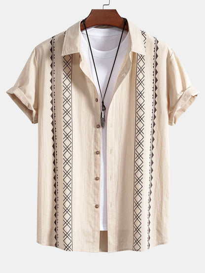 Geometric Patterned Linen-Style Shirt