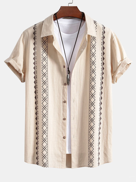 Geometric Patterned Linen-Style Shirt