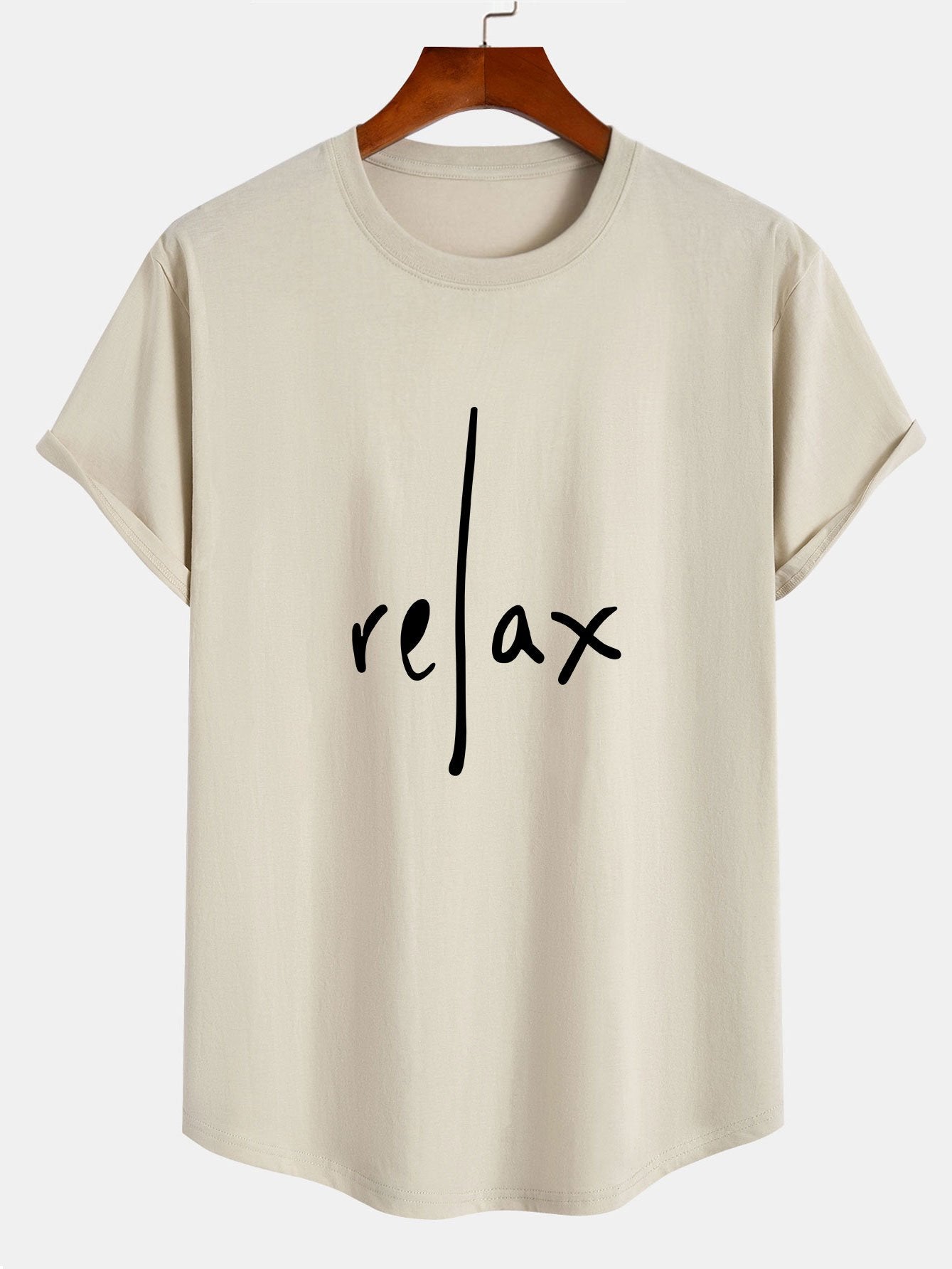 Comfortable Cotton Arc Hem T-Shirt with Relaxed Print