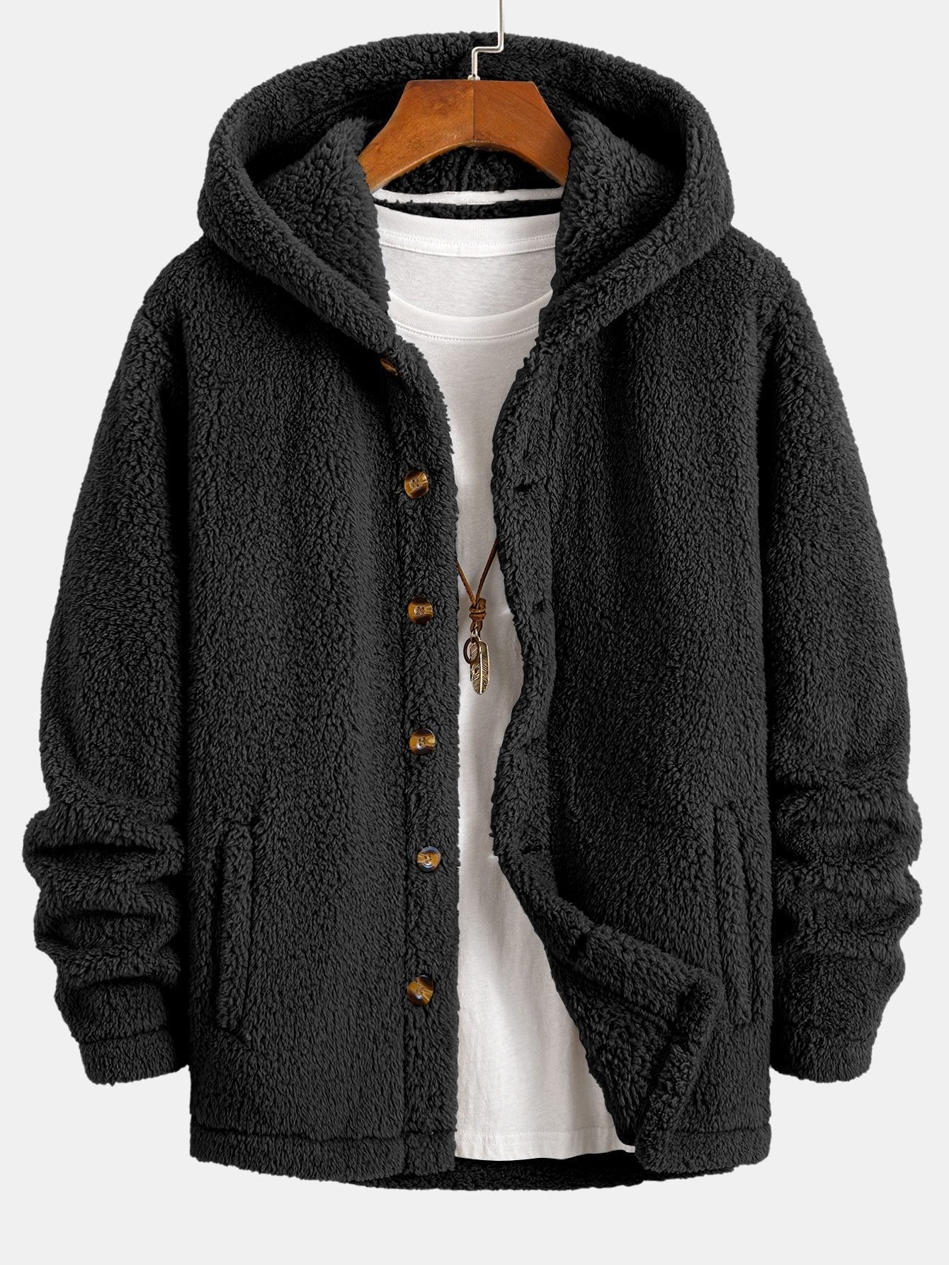 Cozy Teddy Fleece Hooded Button-Up Coat