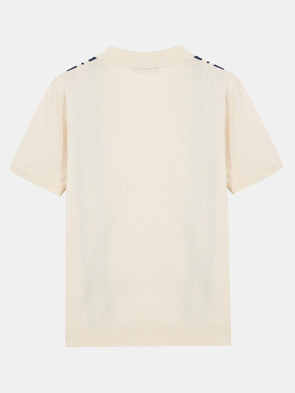 Striped Polo Sweater with Johnny Collar