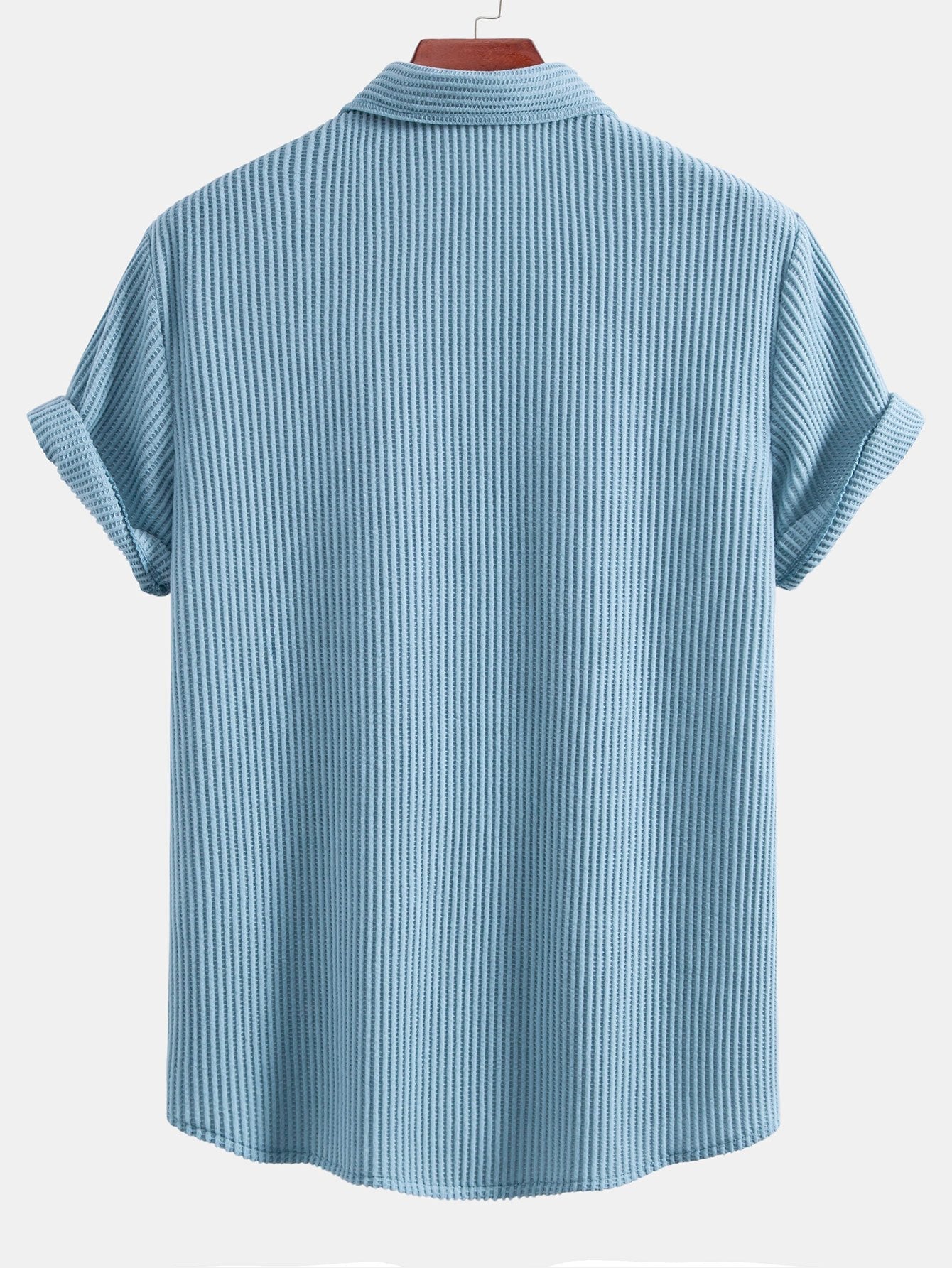 Waffle Knit Button-Up Shirt & Drawstring Waffle Shorts Set